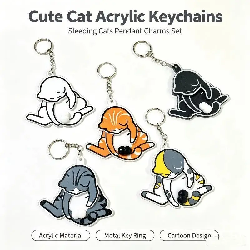 Creative Pull Play Egg Cat Keychain Fidget Toys Cute Funny Rotatable Acrylic Bag Pendant For Women Keyring Purse Bag Accessory
