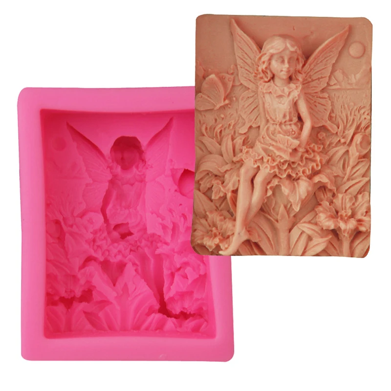 DIY gumpaste flowers Cake Decorating Mold Angel sitting on a flower and butterfly Fondant Mold Silicone Sugar mold Craft Molds