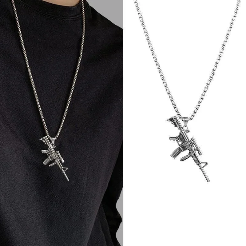 Fashionable and Domineering Ak-47 Submachine Gun Pendant Necklace Suitable for Men\\\'s Personalized Hip-Hop Rock Punk Jewelry