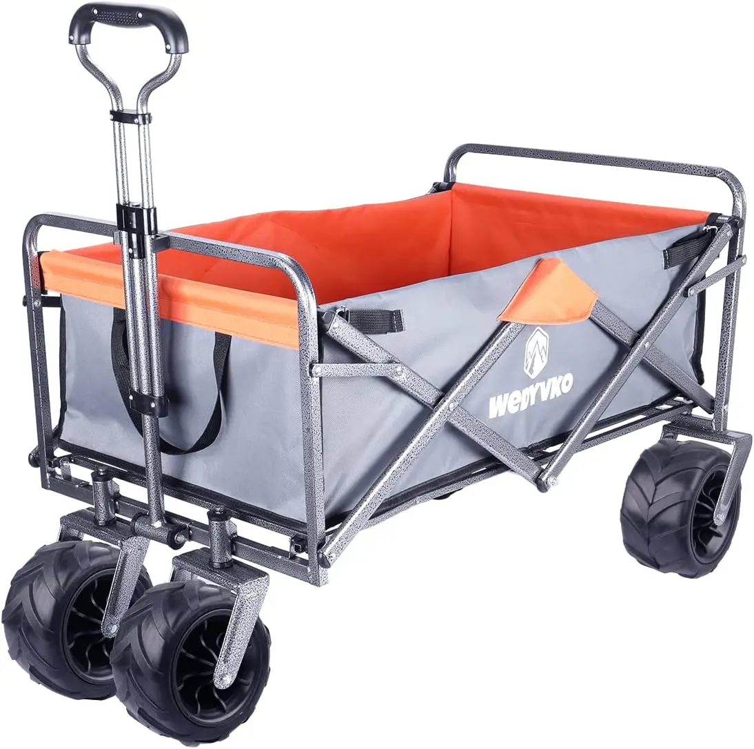 

Folding Wagon Cart,Heavy Duty Garden Cart, Outdoor Beach Wagon, Large Capacity Beach Wagon with All-Terrain Wheels, Dolly Cart