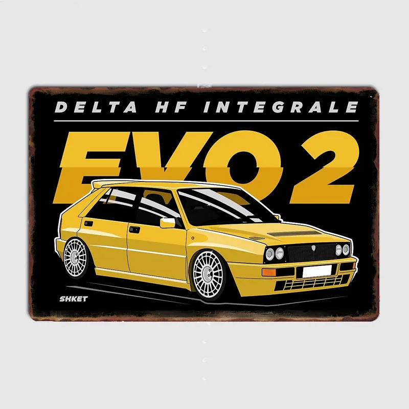 Póster de Metal con Diseño de Lancia Delta Integrale Super Rally Car EVO 2, Letrero Metálico Personalizado para Bar, Dormitorio, Decoración de Pared para el Hogar