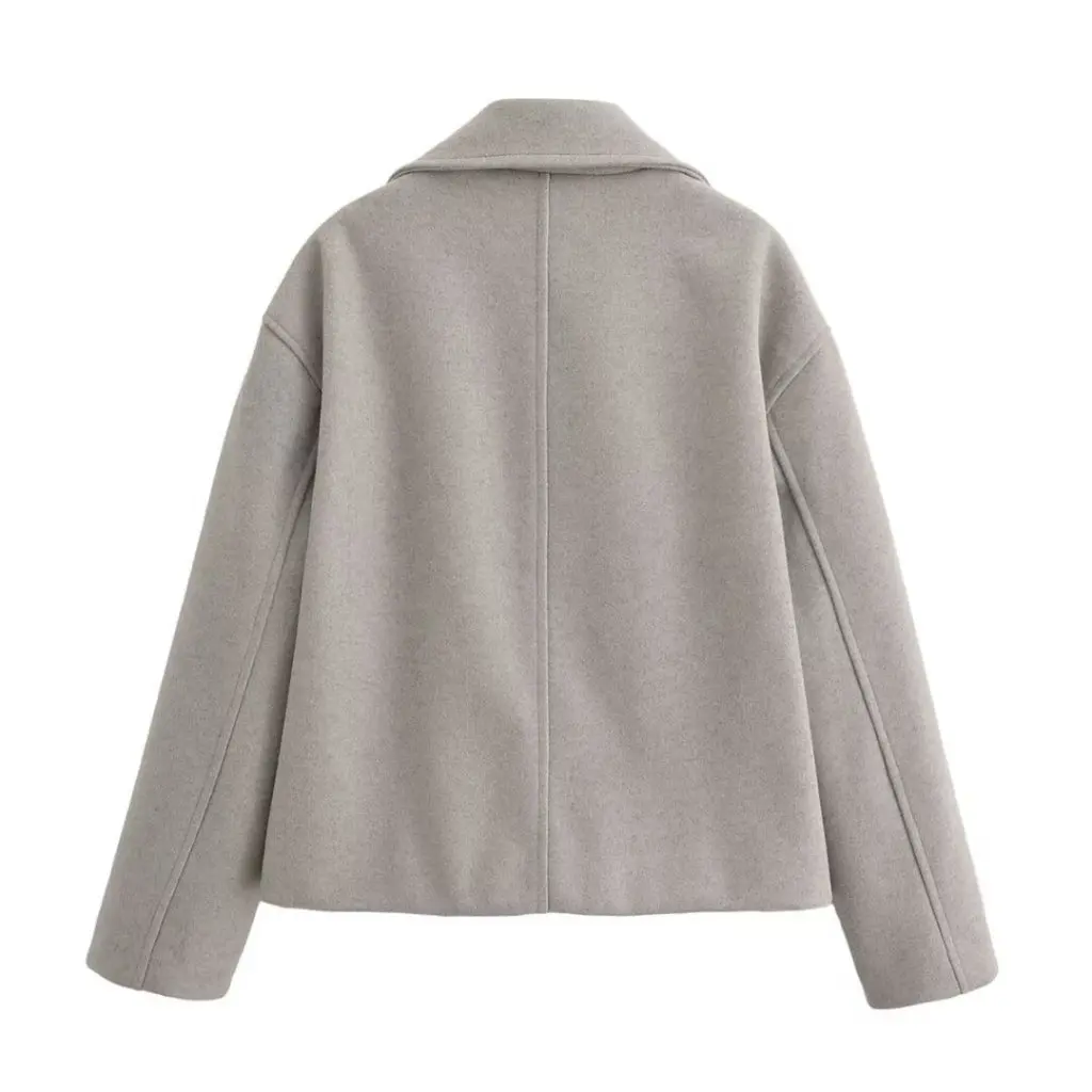 

Fashion Double-Breasted Wool Coat European American Style Long Sleeve Short Winter Outerwear for Women L2520133