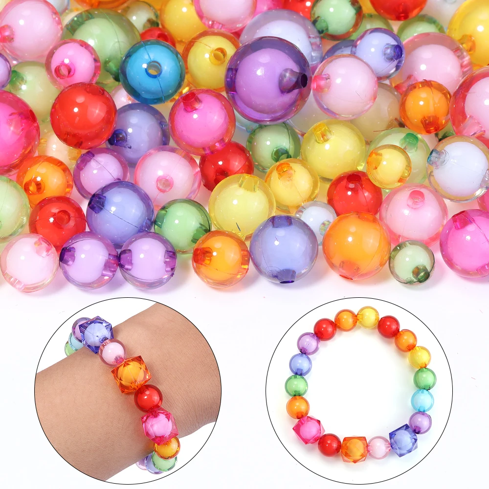 30-100pcs/lot Colorful Acrylic Beads 8/10/12/16mm Round Loose Spacer Beads For DIY Jewelry Making Necklace Bracelet Accessories