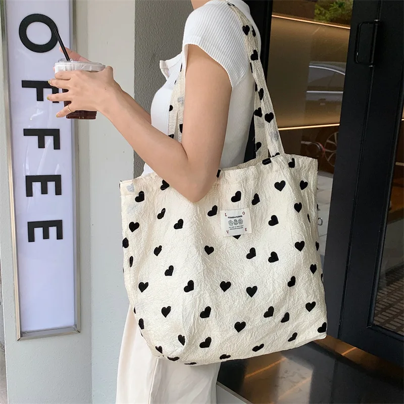 Sweet Love Heart Women\'s Shoulder Bags Simple Ortable Ladies Vest Bag Thin Cloth Female Tote Handbags Clutch Purse Shopping Bag