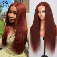 UNice Hair Reddish Brown Yaki Straight Wig 7x5 Lace Pre Cut Pre Bleached Glueless Wig Human Hair Ready To Wear 150% Density