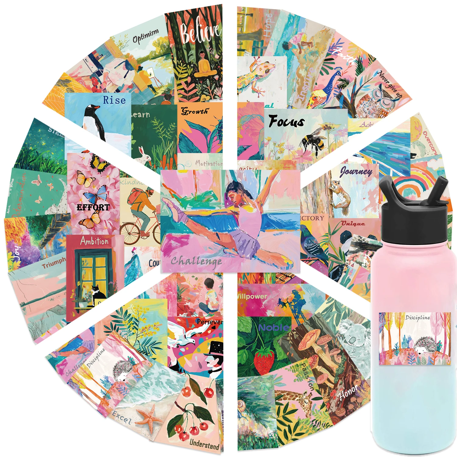 50 Stück inspirierende Aquarell-Kunst-Poster-Aufkleber für Laptop, Handyhülle, Wasserflasche, Gitarre, Kühlschrank, Vinyl-Aufkleber für wasserfestes Geschenk