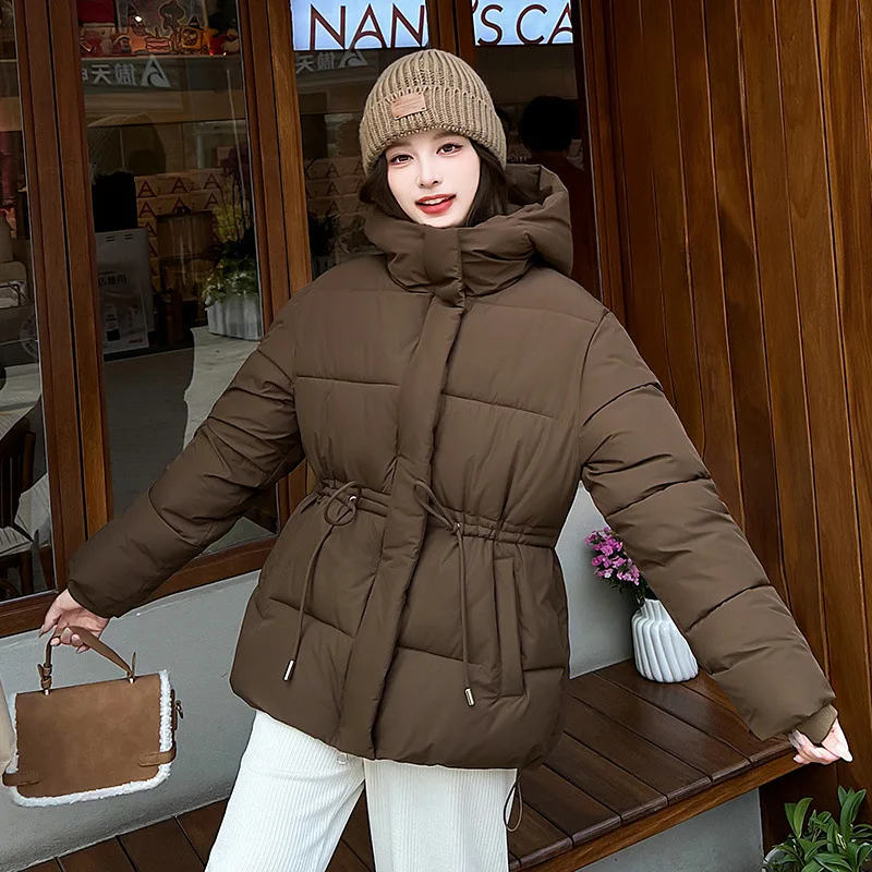 PinkyIsBlack Women's Hooded Puffer Jacket Clothes Winter 2025 New Casual Drawstring Cotton Padded Jacket Coat Female Outwear