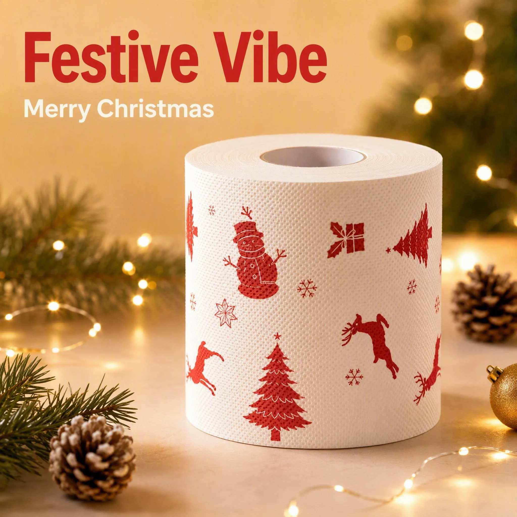 Printed Christmas Toilet Paper, Snowman Reindeer Christmas Tree Pattern, Festive Bathroom Decor Cute Holiday Tissue for Home Off