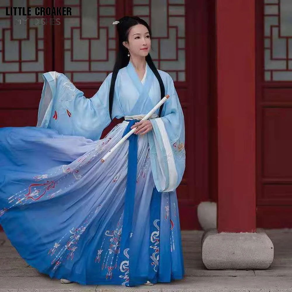 Gaun Wanita Dinasti Han Kuno Gaun Putri Oriental Pakaian Tari Tang Elegan Wanita Kostum Cosplay Hanfu Tradisional Tiongkok