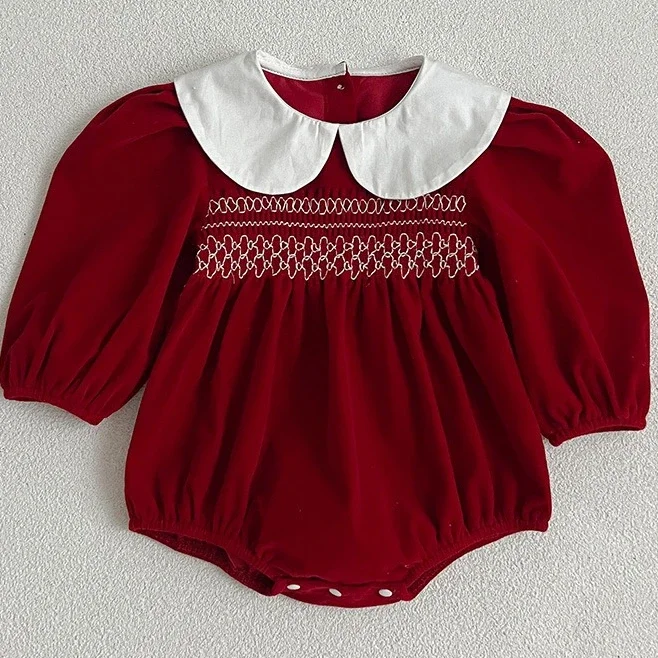 Girls Onesie 2026 Spring And Autumn New Childrens Clothing Girl Baby Christmas Embroidered Knitwear Onesie Casual Simple