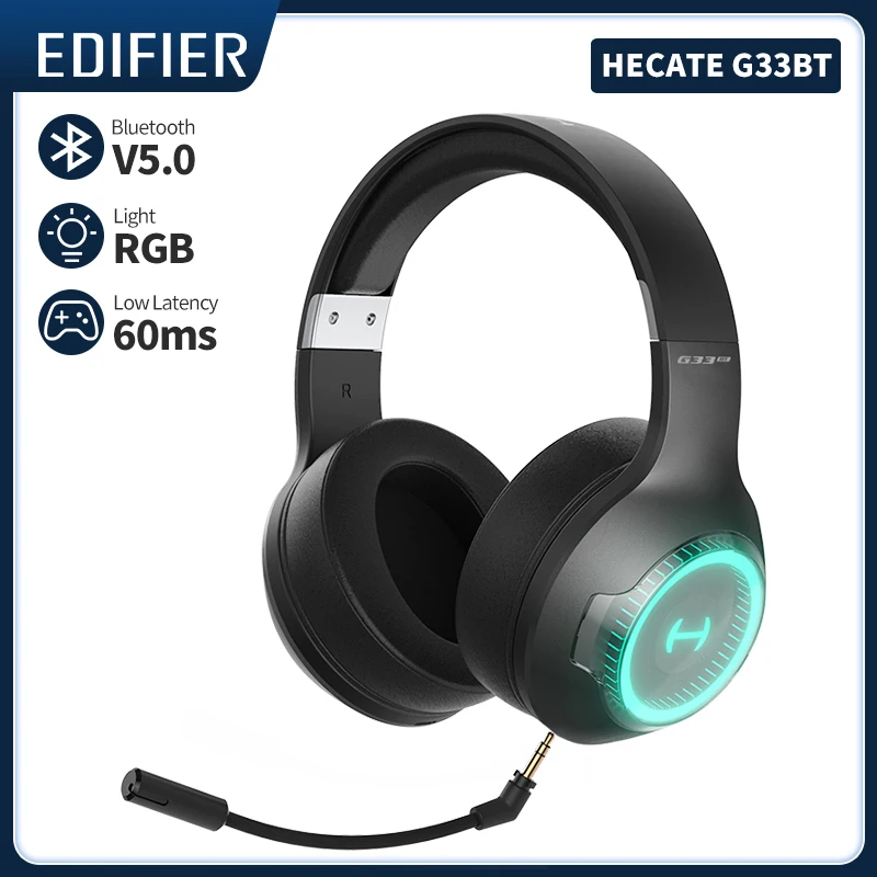 

EDIFIER HECATE G33BT Wireless Gaming Headset Bluetooth 5.0 60ms Low Latency 48hours Playback RGB Light Gamer Headphone