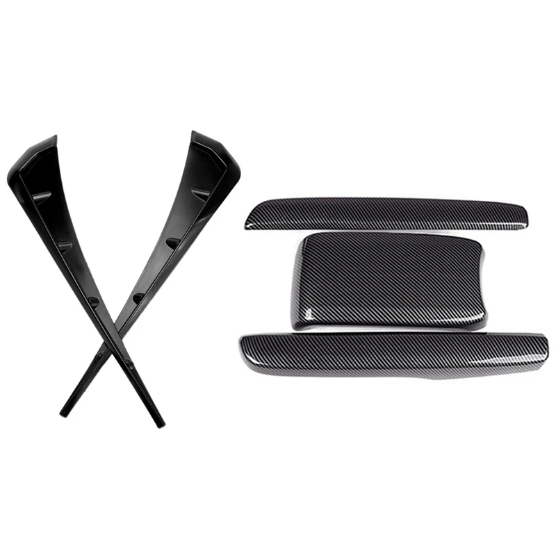 2 Set Car Accessories: 1 Set Armrest Box Protective Covers & 1 Set Black ABS Fender Vent Covers