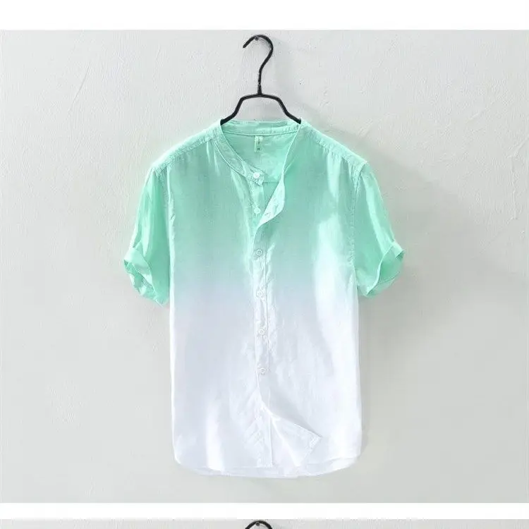 Linear Gradient Shirt Jacket Men Summer Short-sleeved Cardigan Casual College Style Thin Contrast Top
