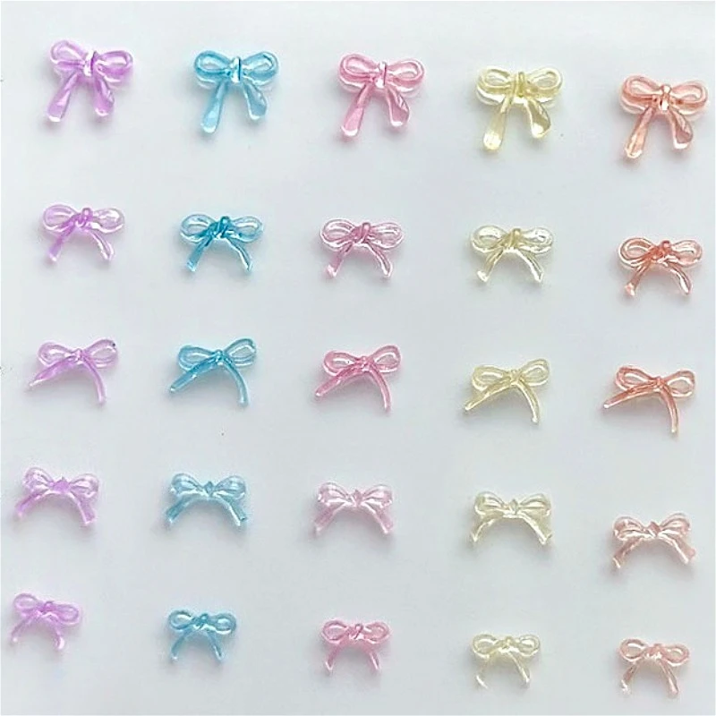 Mini Colorful Resin Bowknot Ice Transparent Cute Bow Tie Rhinestones Ribbon Nail Art Decorations Manicure Accessories Wholesale
