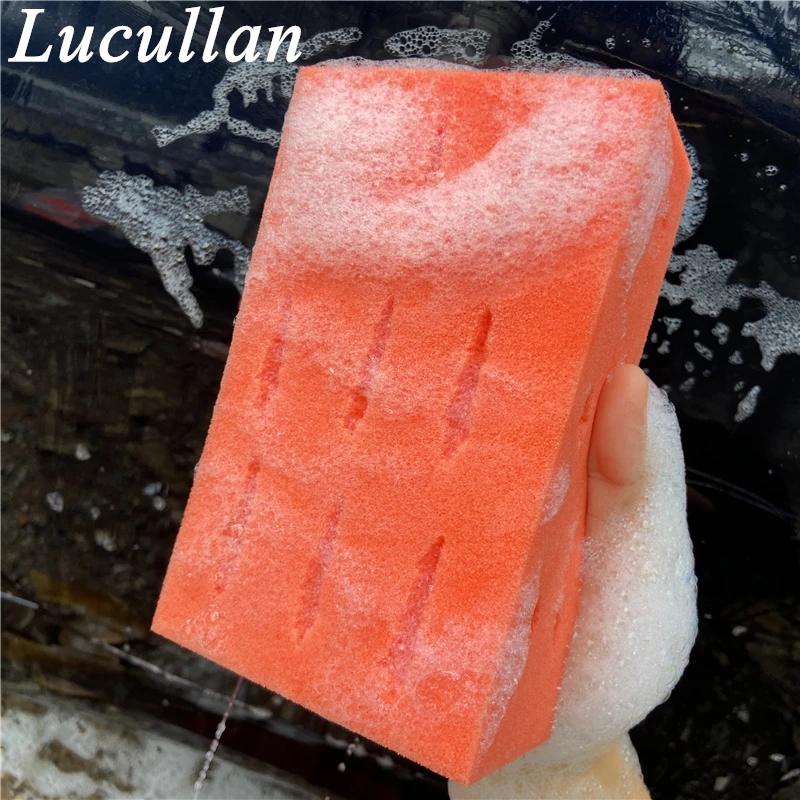 Lucullan High Density Car Wash Sponge -Orange Square Shaped Clean Tools Strong Soap and Water Absorbency