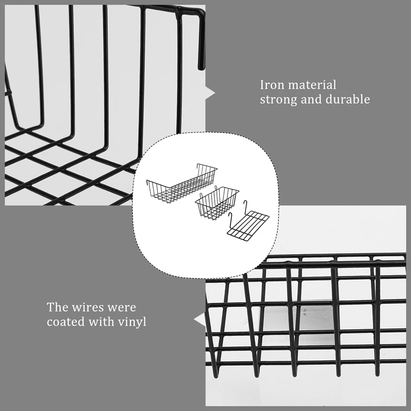 3 Pieces Hanging Basket Straight Shelf Flower Pot Display Holder For Wire Wall Grid Panel, Bread Basket Iron Rack