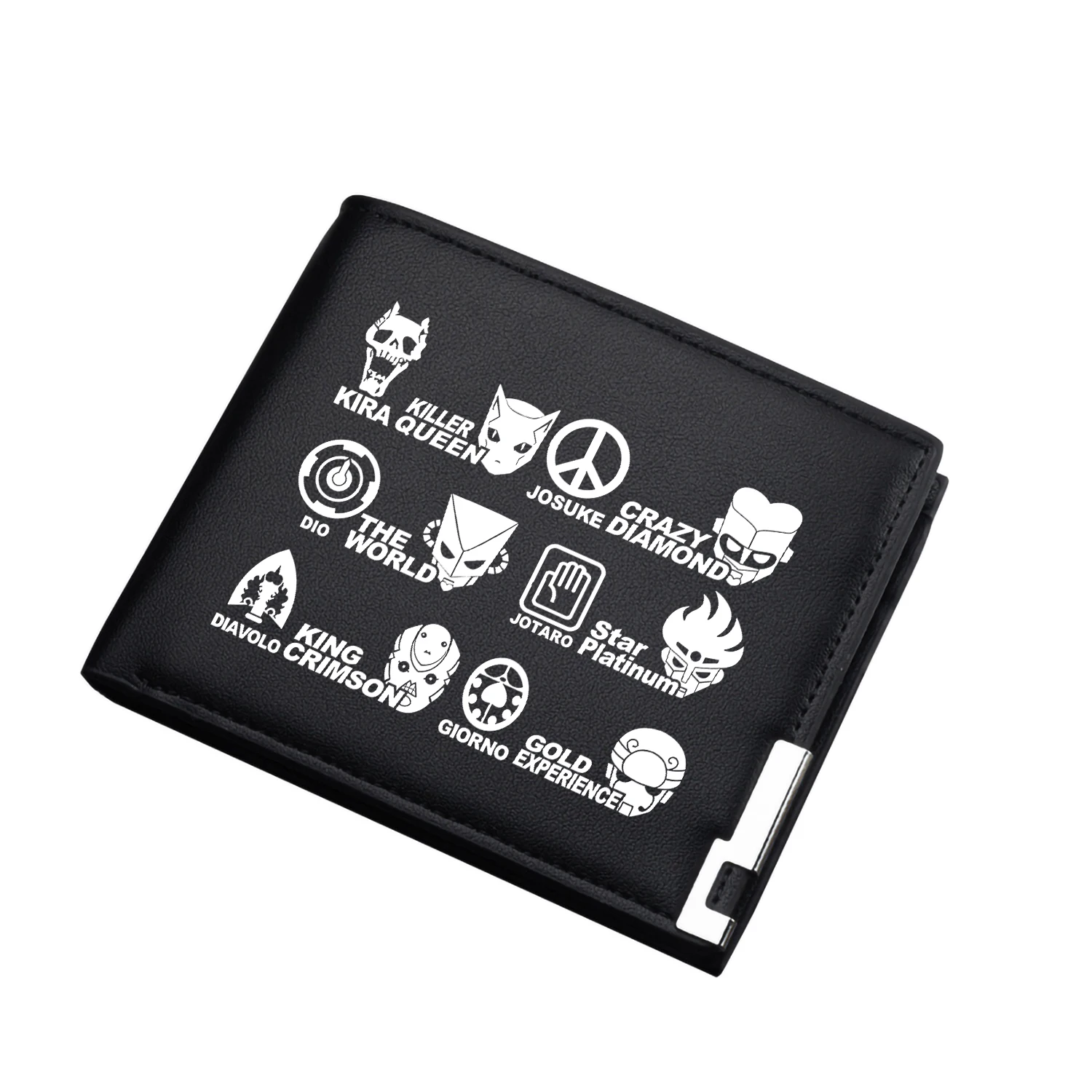 JoJo\'s Bizarre Adventure Boys Short Wallets Pu Leather Black Money Purse Anime Men Wallets Kujo Jotaro Couple ID Card Holders