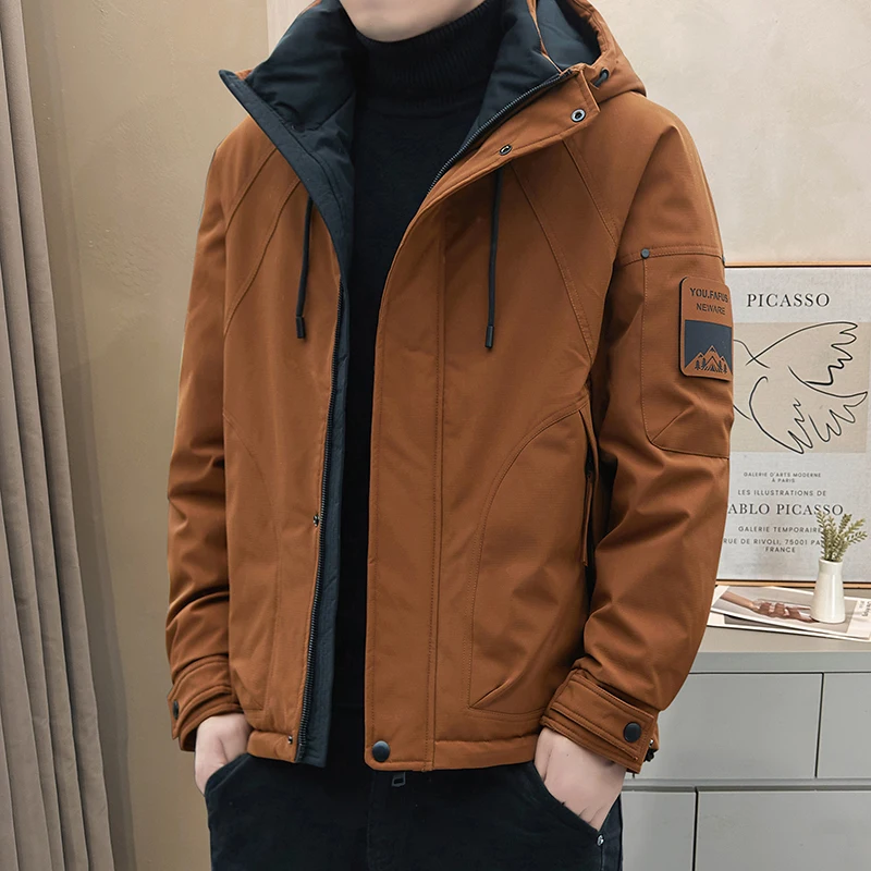 جديد الرجال عادية أسفل سترة في الهواء الطلق سميكة الدافئة قصيرة الخريف والشتاء مقنعين سترة العمل الرجال أسفل سترة مع بطة أسفل #1