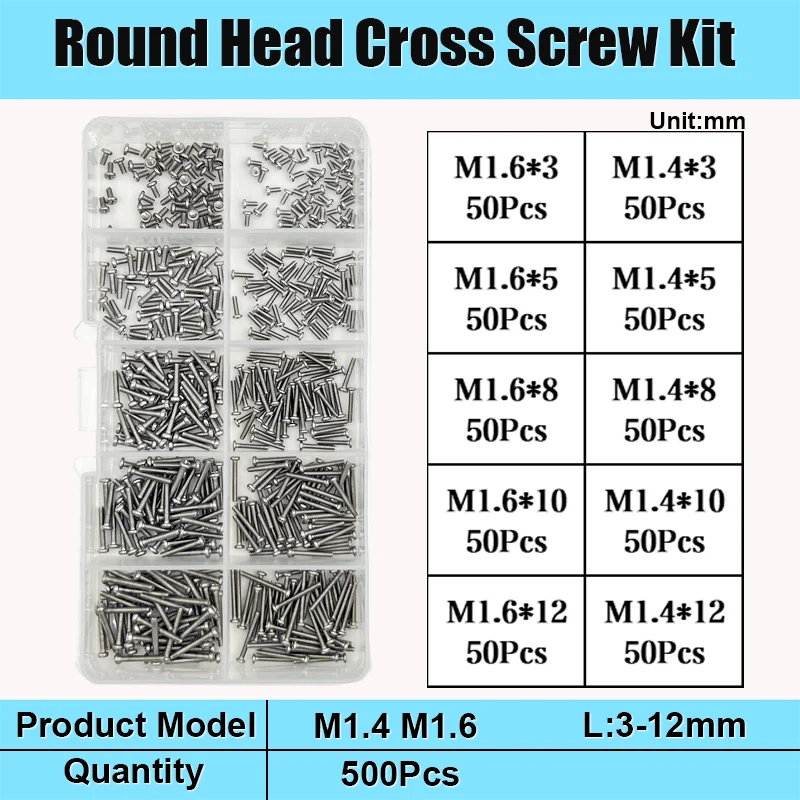 M1 M1.2 M1.6 M2 M2.5 M3 A2 Edelstahl Kreuzrundkopfschrauben-Set Rundkopfschrauben mit Kreuzschlitz Kleine Maschinenschrauben – Detail 7