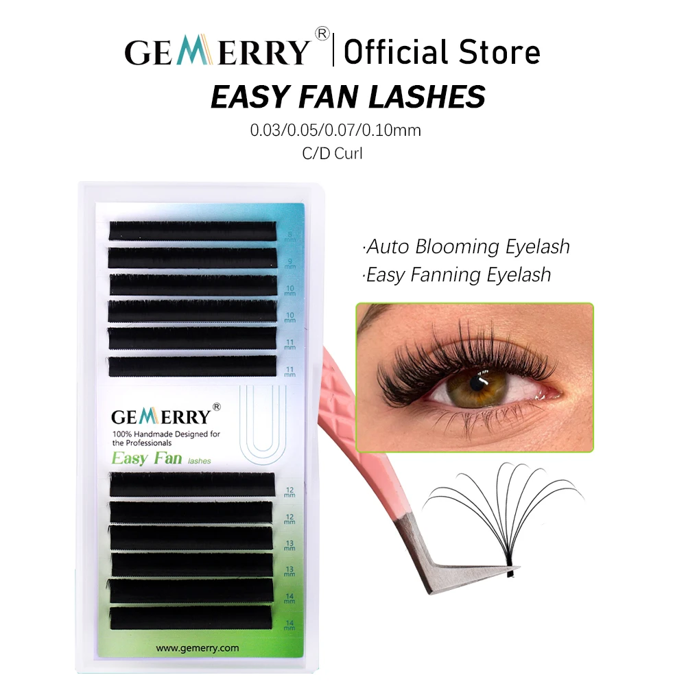 GEMERRY Easy Fan Wimpernverlängerungen D-Curl W-Form Blütenförmige Selbstfächernde Volumen-Wimpern aus Faux-Nerz Make-up-Tool