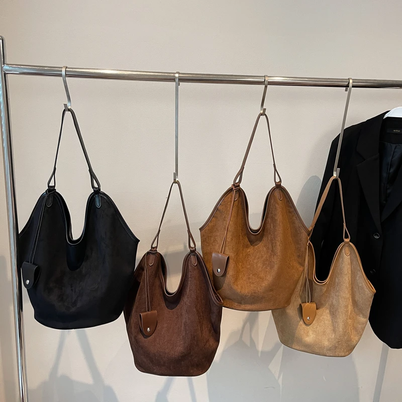 

2025 New Winter Women's Bag Large Capacity Commute Handbag Vintage Suede Leather Shoulder Bag Fashion 2 Set Tote Travel Bag Big