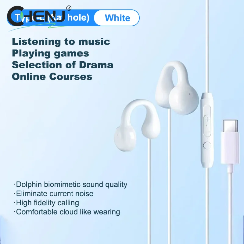 1pcs Wired Air Conduction Type-C 3.5mm Earphone Earclip With Microphone Mic Headphones Earring Sports Headset For Running Yoga