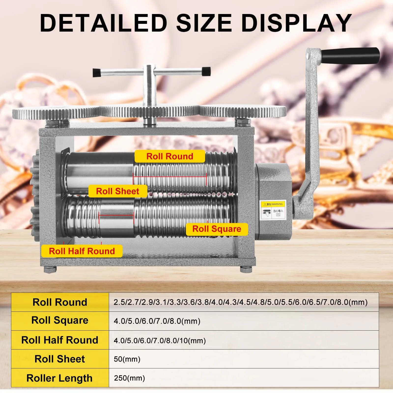 آلة مطحنة المجوهرات المتداول 3 في 1 آلة الأسطوانة الخفيفة نصف جولة آلة مطحنة المتداول #6