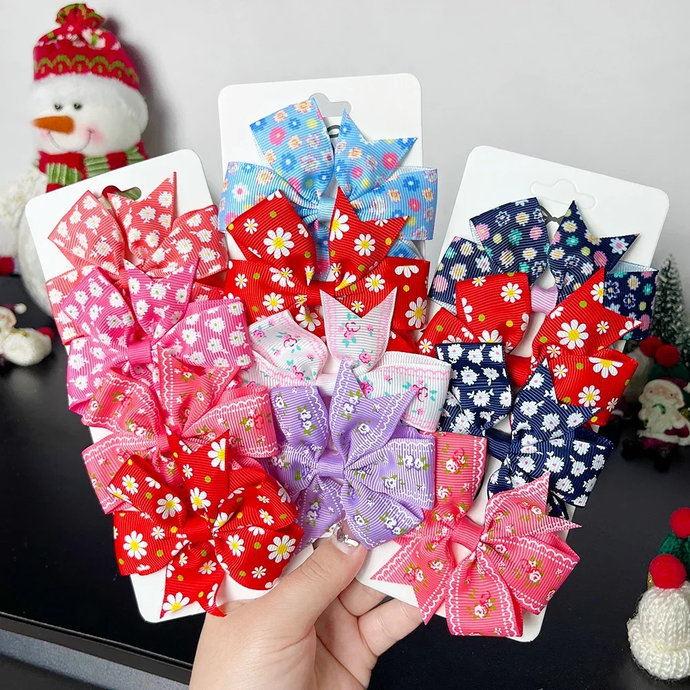 4Pcs/Set Print Ribbon Bowknot Hair Bows Hair Clip Printed Hairpins Children Barrettes Handmade Bows Gift Kids Hair Accessories