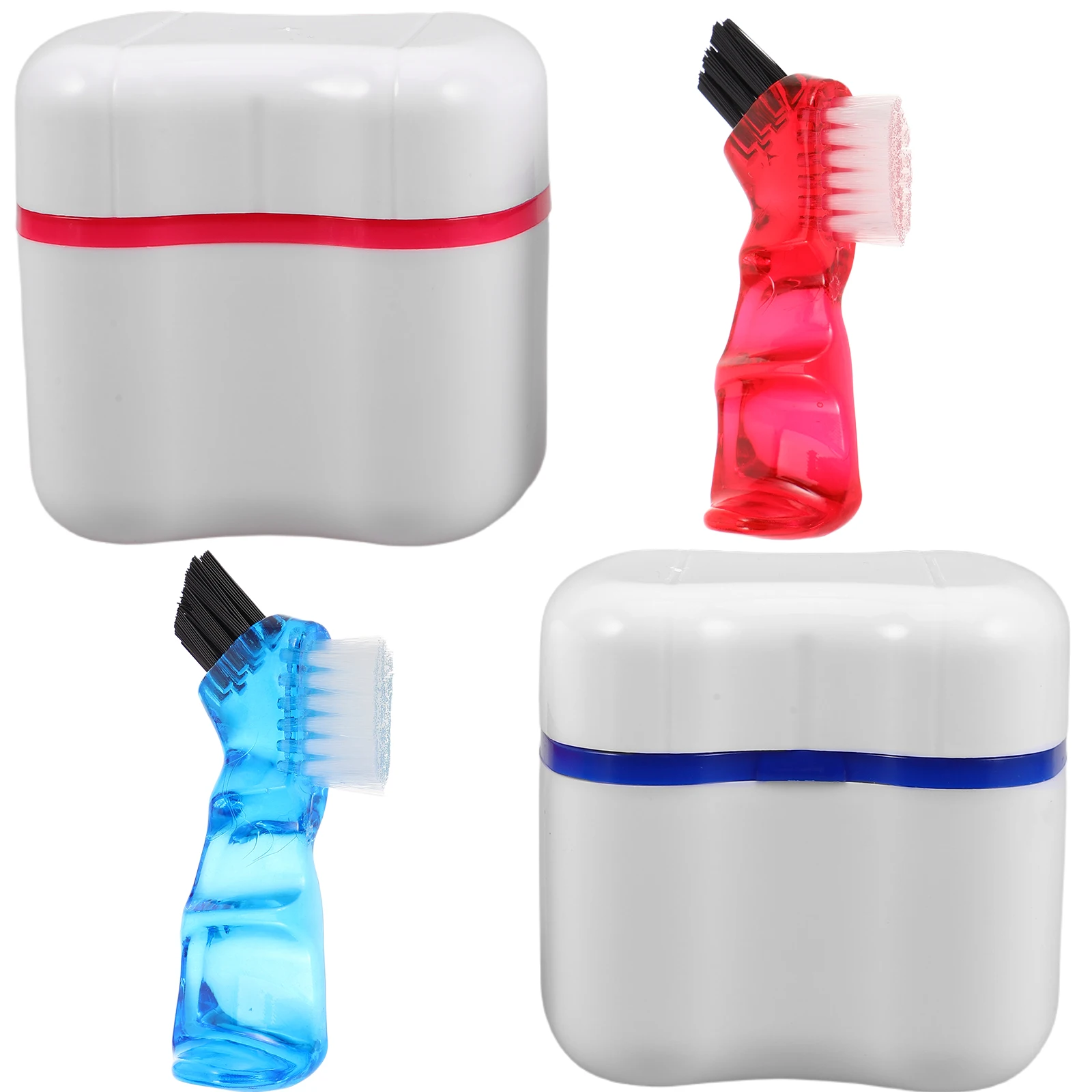 

2pcs Denture Toothbrush Retainer Cleaning Brush Case Holder Soaking Box Storage Kit Faux Teeth Cup Container PP