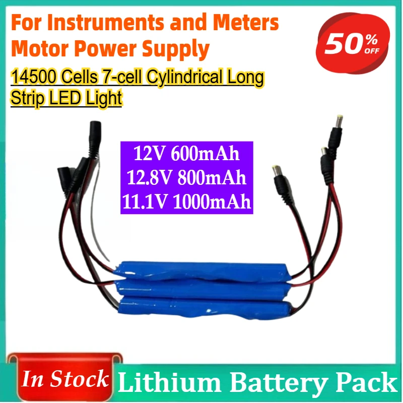 12V Lithium Battery Pack with 14500 Cells 7-cell Cylindrical Long Strip LED Light for Instruments and Meters, Motor Power Supply