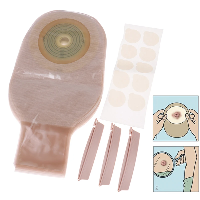 10Pcs Colostomy Bags Max Stoma Skin Color Ostomy Bags With Hook & Loop Back Window Drainable Ostomy Pouch