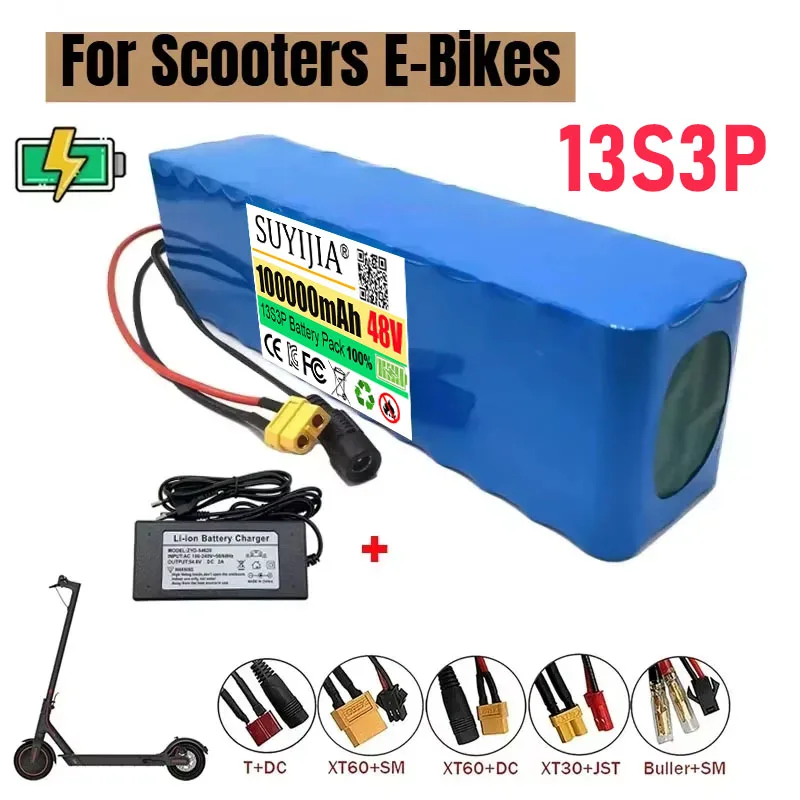 

Новый литий-ионный аккумулятор 48 В, 100000 мАч, 2000 Вт, 13S3P XT60, литий-железо-фосфатный аккумулятор, 100 Ач и зарядное устройство 54,6 В