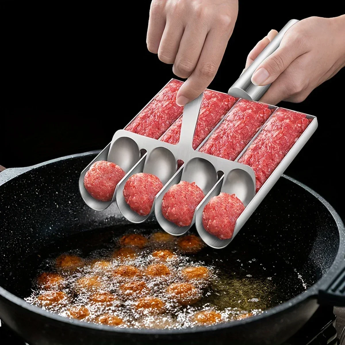 Easy-Release Non-Stick Meatball Maker Set - Manual Meatball Spoon for Effortless Fish Balls-Ideal Kitchen Tool for Home Cooking