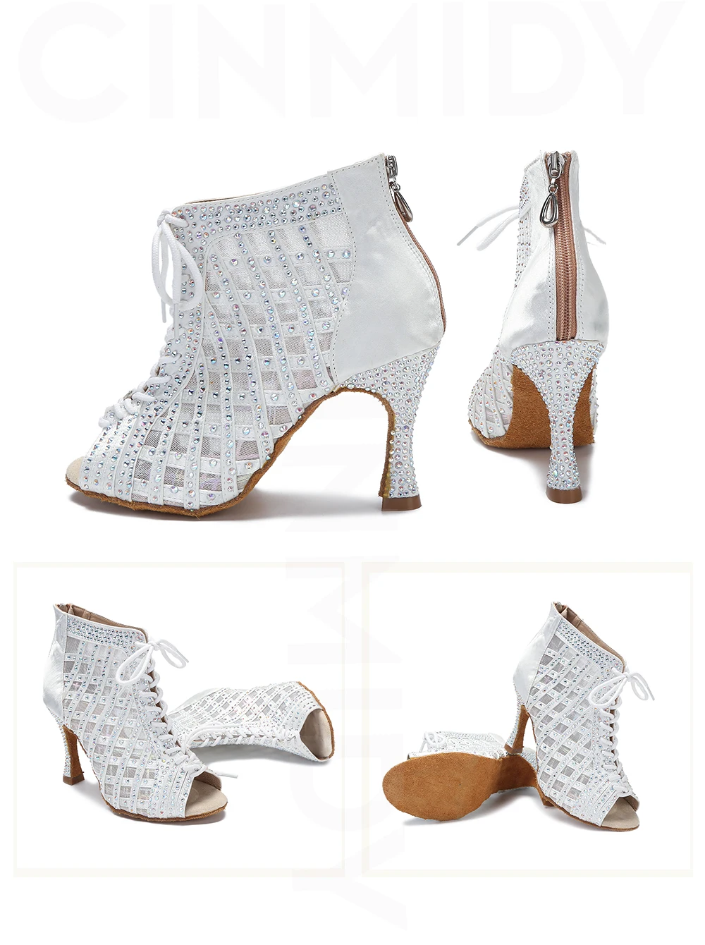 CINMIDY Weiße Latein-Tanzstiefel Samba Salsa Ballroom Tanzschuh Damen Weiche Sohle Latein-Tanzschuh Damen Mesh High Heel Stiefel 9CM – Detail 13