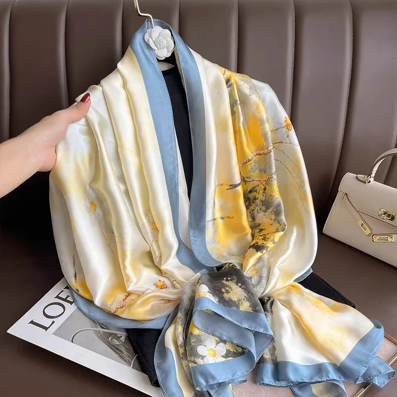 Spring Scarf Women\'s Luxury Design Scarf Silk Smooth Scarf Soft Muslim Headband Shawl Beach 85x180cm