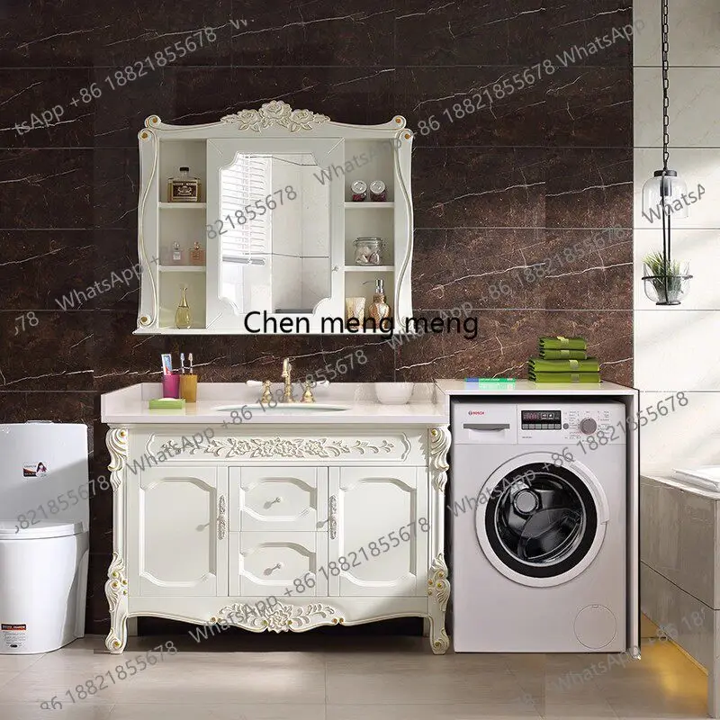 

European bathroom cabinet, washbasin, drum washing machine, integrated cabinet, solid wood