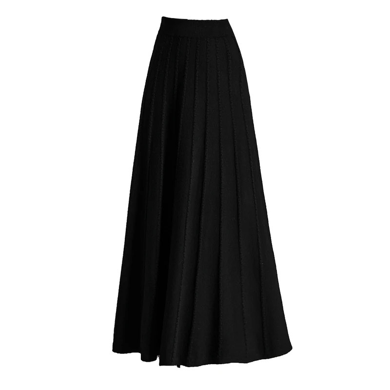 Elastic Waist Warm Thicken Knitting Maxi Skirt Woman 2023 Elegant Fashion Big Swing Winter Saias Longas Knitted Clothing