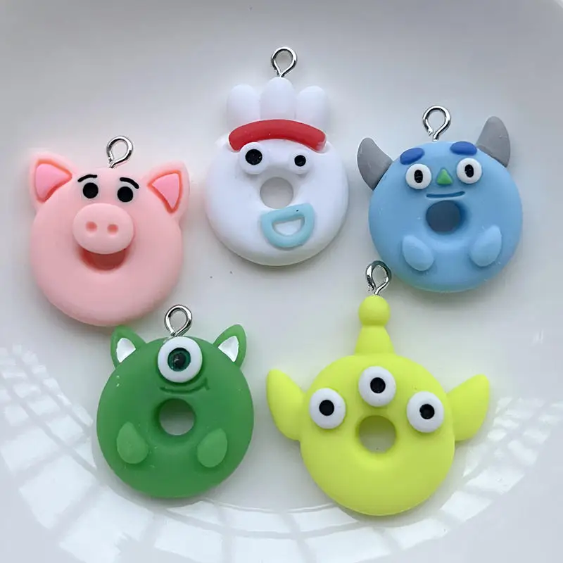 Resin kawaii funny doughnut food flat back stone cartoon festival statue 10PCS scrapbook DIY decorative handicraft pendant