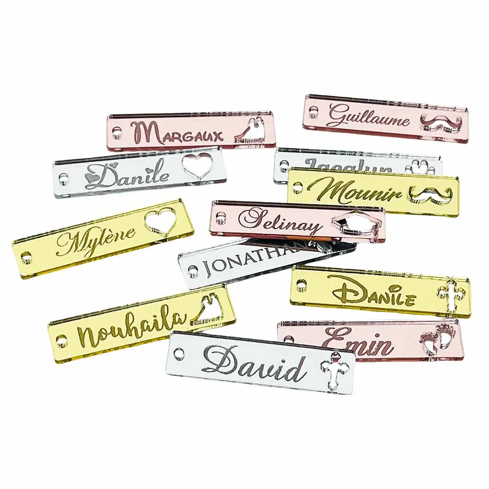 50Pcs Personalized Acrylic Tags Customized Name Tag Decoration Favors Guests Gift Baptism Communion Gold Pink Silver Engrav