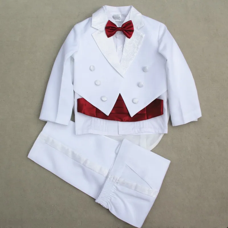 High Quality Children White Formal Blazer Boys Prom Wedding Suits Kids Tuxedo Suits 5pcs Leisure Party Clothes Sets