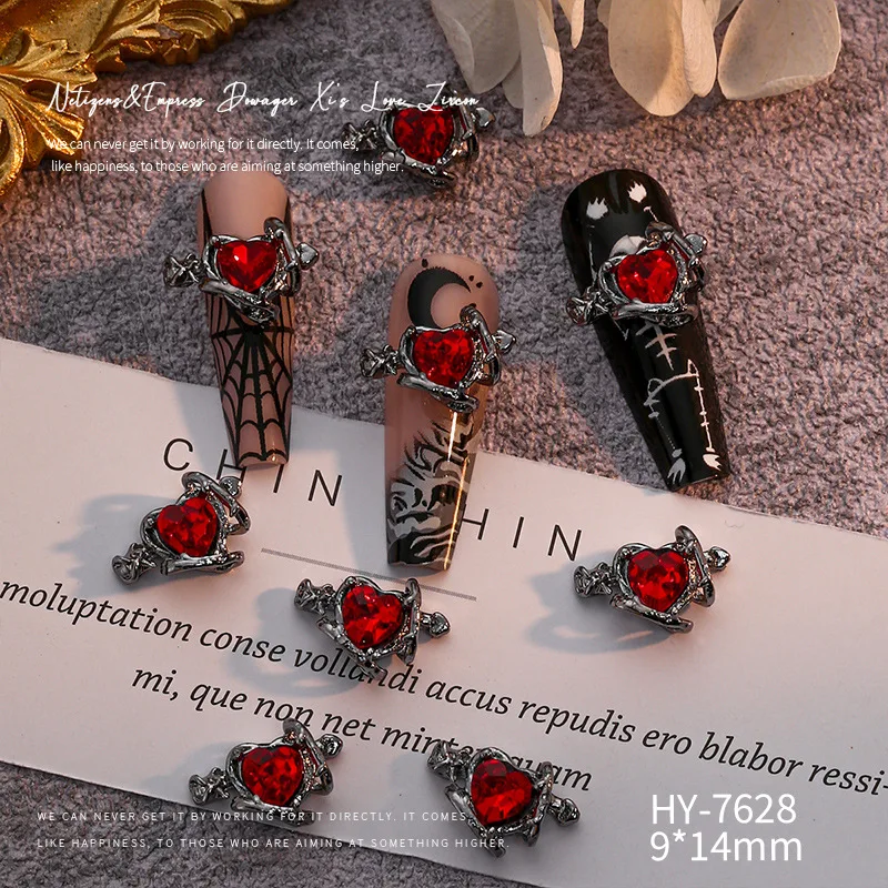 10pcs/lot New Dark Croxin Nail Accessories Vintage Metal Cross Love Personality Skull Alloy Diamond Accessories