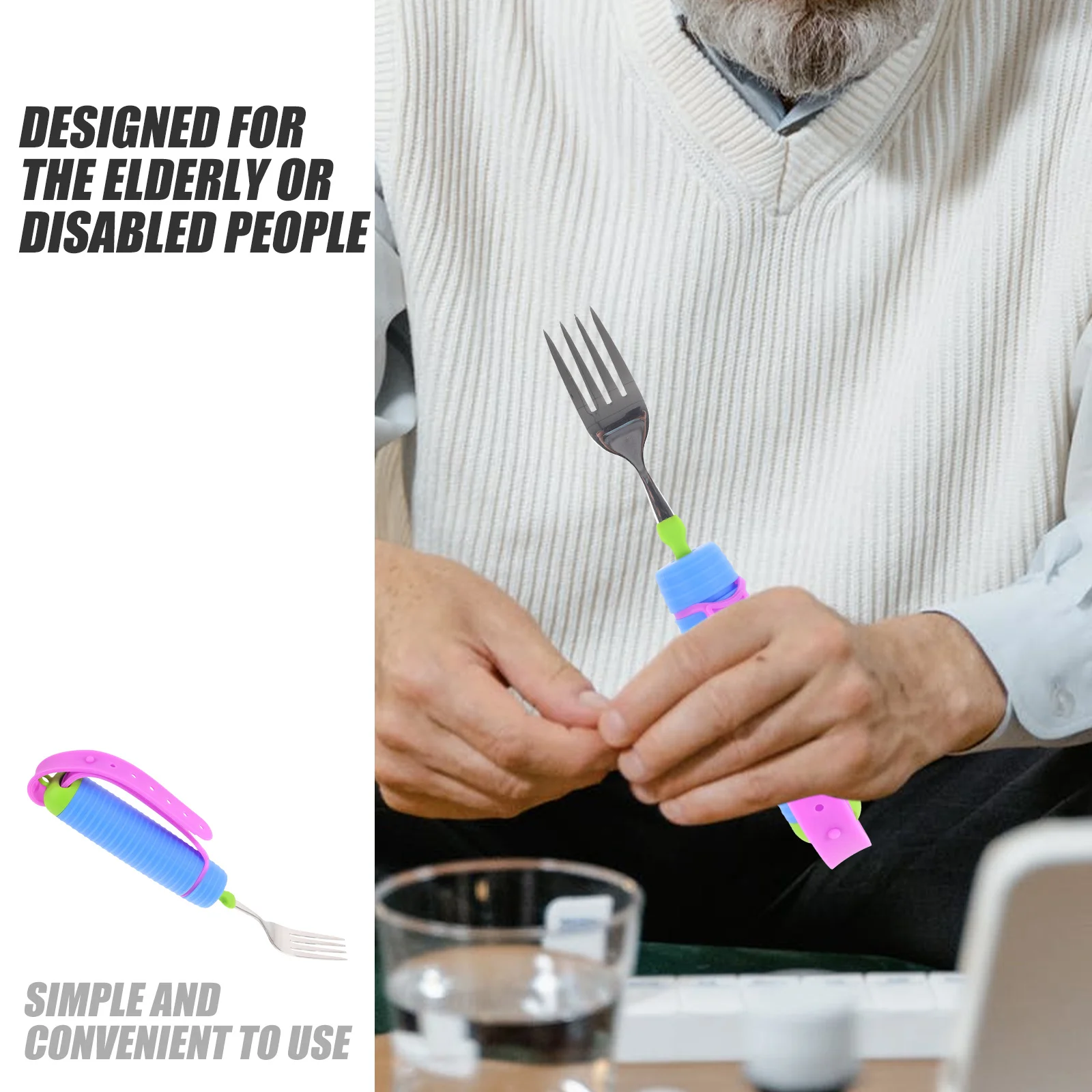 

Adaptive Fork For Elderly Disabled Non-Slip Portable Eating Utensil, Tremor Proof Tableware, Adult Rehab Cutlery, Universal Cuff