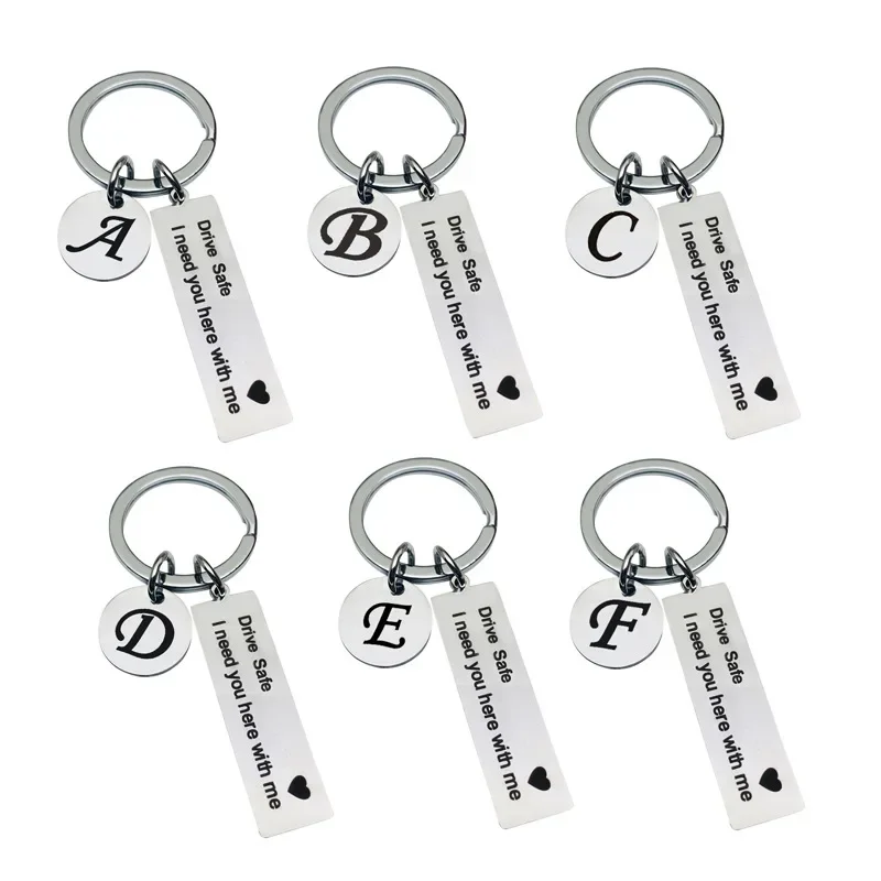 New Drive Safe Keychain pendant  A-Z Initials Letters key chains Keyrings Men Women Birthday Chritsmas Gifts Jewelry