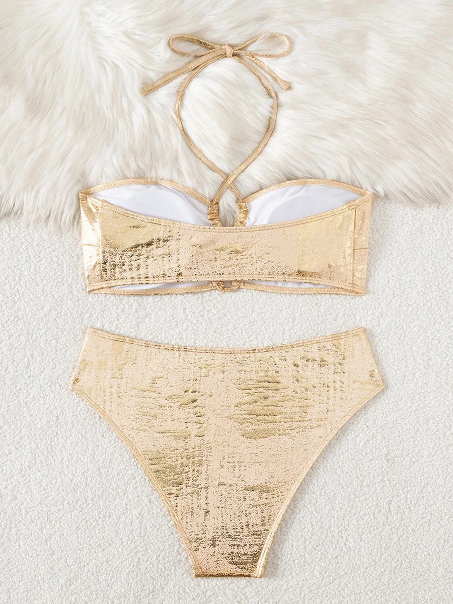 반짝이는 홀터 비키니 여성 수영복 투피스 비키니 세트 브라질리언 수영복 비치웨어