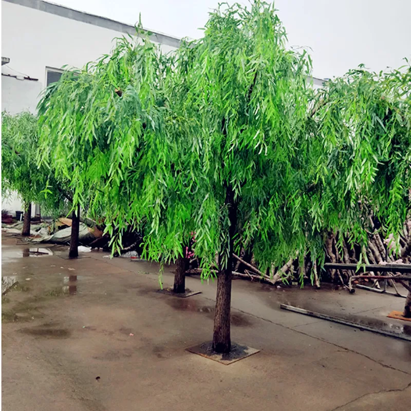 

Artificial Flower Green Simulated Willow Tree Plant Bonsai Solid Wood Design For Outdoor Indoor Home Garden Decoration Landscape