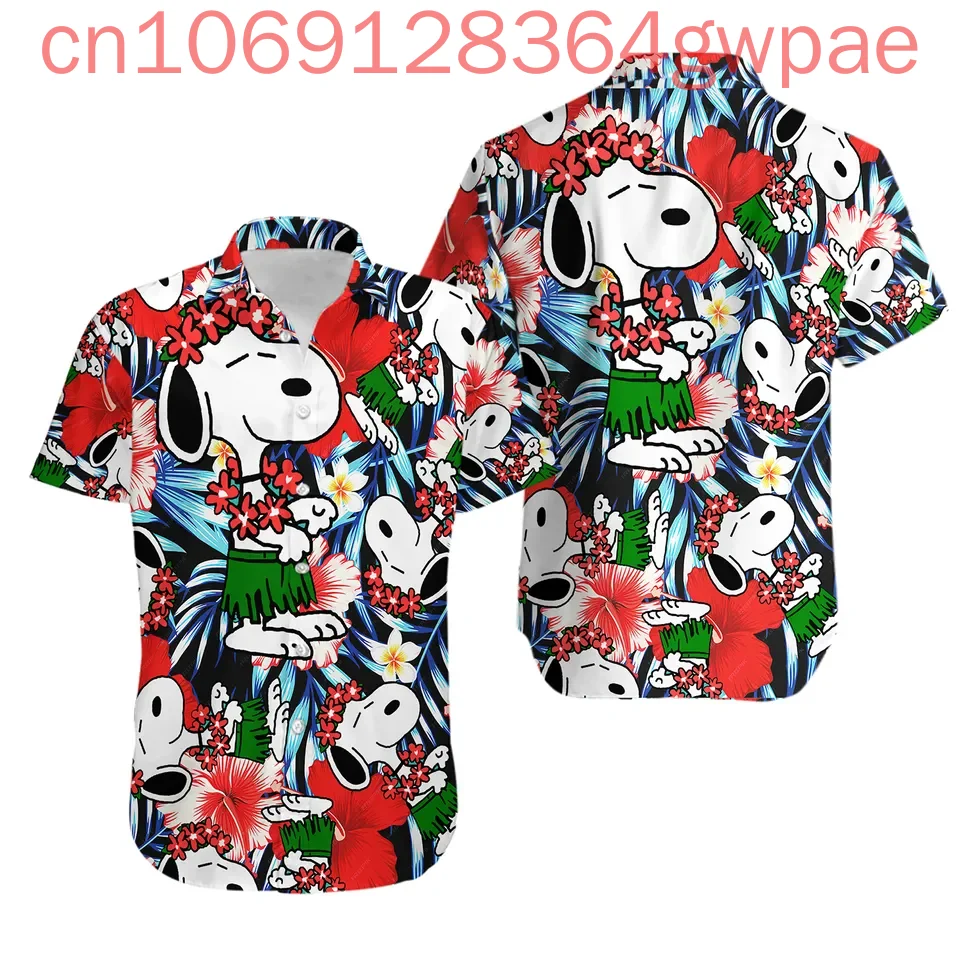 

Гавайская рубашка с рисунком Снупи, мужская и женская детская рубашка, летняя повседневная рубашка на пуговицах с короткими рукавами, милые пляжные рубашки для отдыха, топы