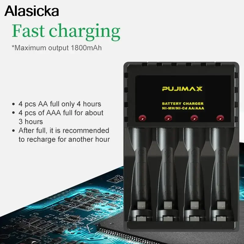 4 Slot Battery Charger Smart Indicator with Short Circuit Protection For 4X AAA/AA Lithium-ion Rechargeable NICD Battery