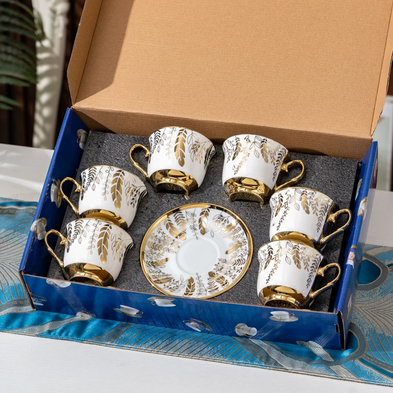 

Gold-Edged Luxury Coffee Cup Saucer Spoon Set High-End Ceramic Afternoon Tea Set Tea Cup Household Set Gift