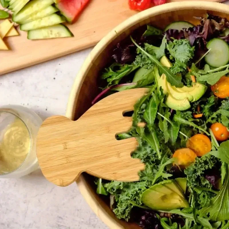 Handcrafted Wooden Salad Spoon Set - Natural Teak Stirring U
