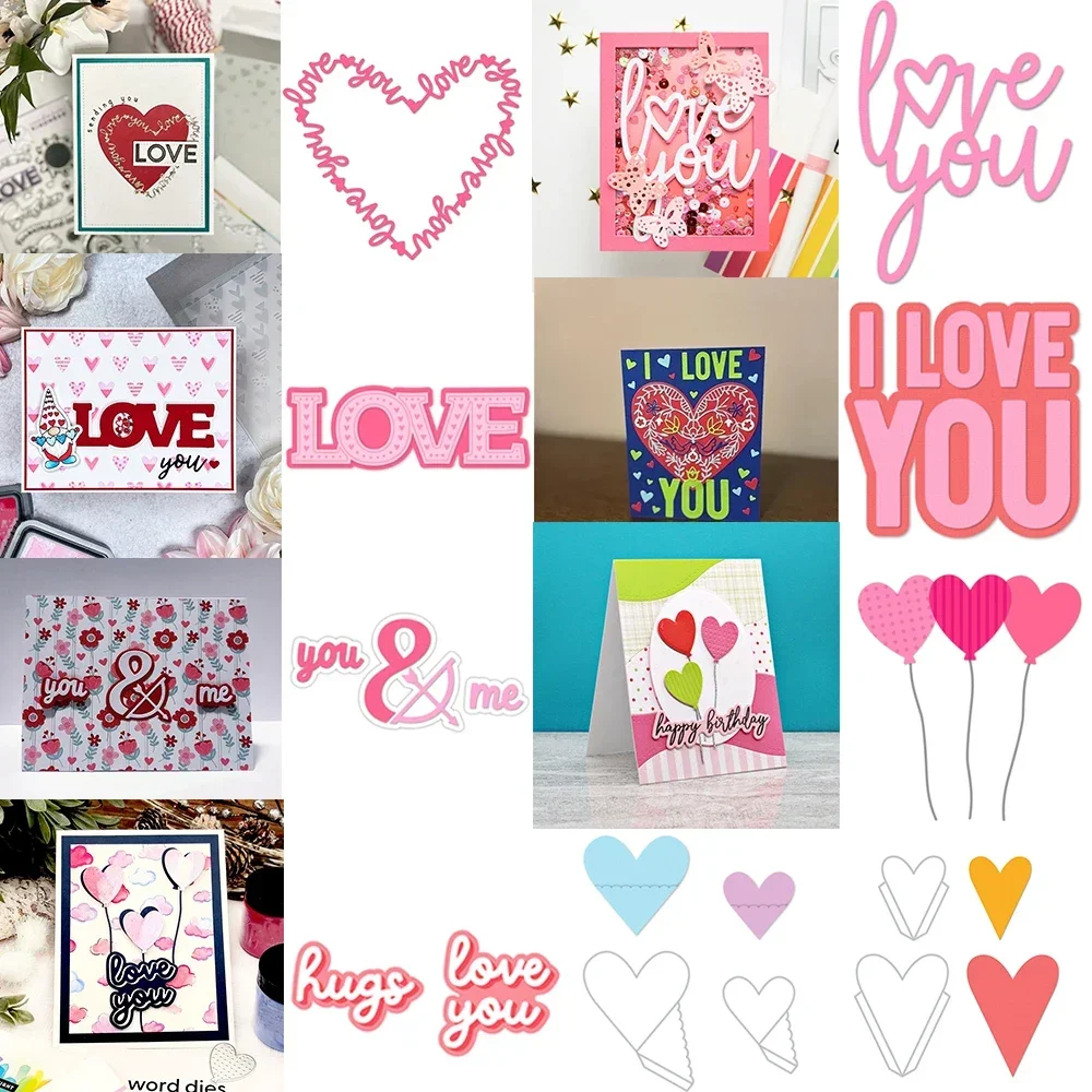 Mini Heart Balloons Love You Heart Script Metal Cutting Dies Valentine's Day DIY Pockets DieCut For DIY Scrapbooking Card Making